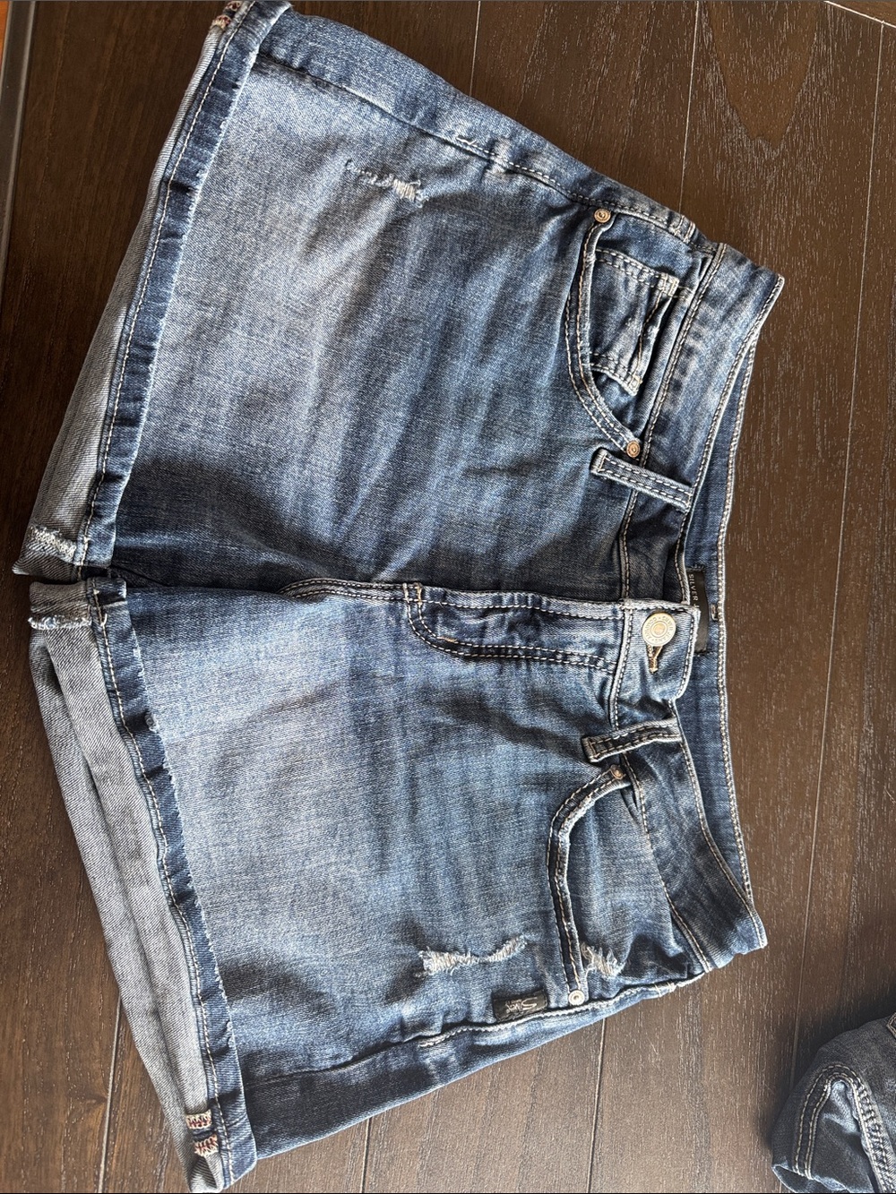 Silver Jeans Medium Blue Distressed Denim Shorts